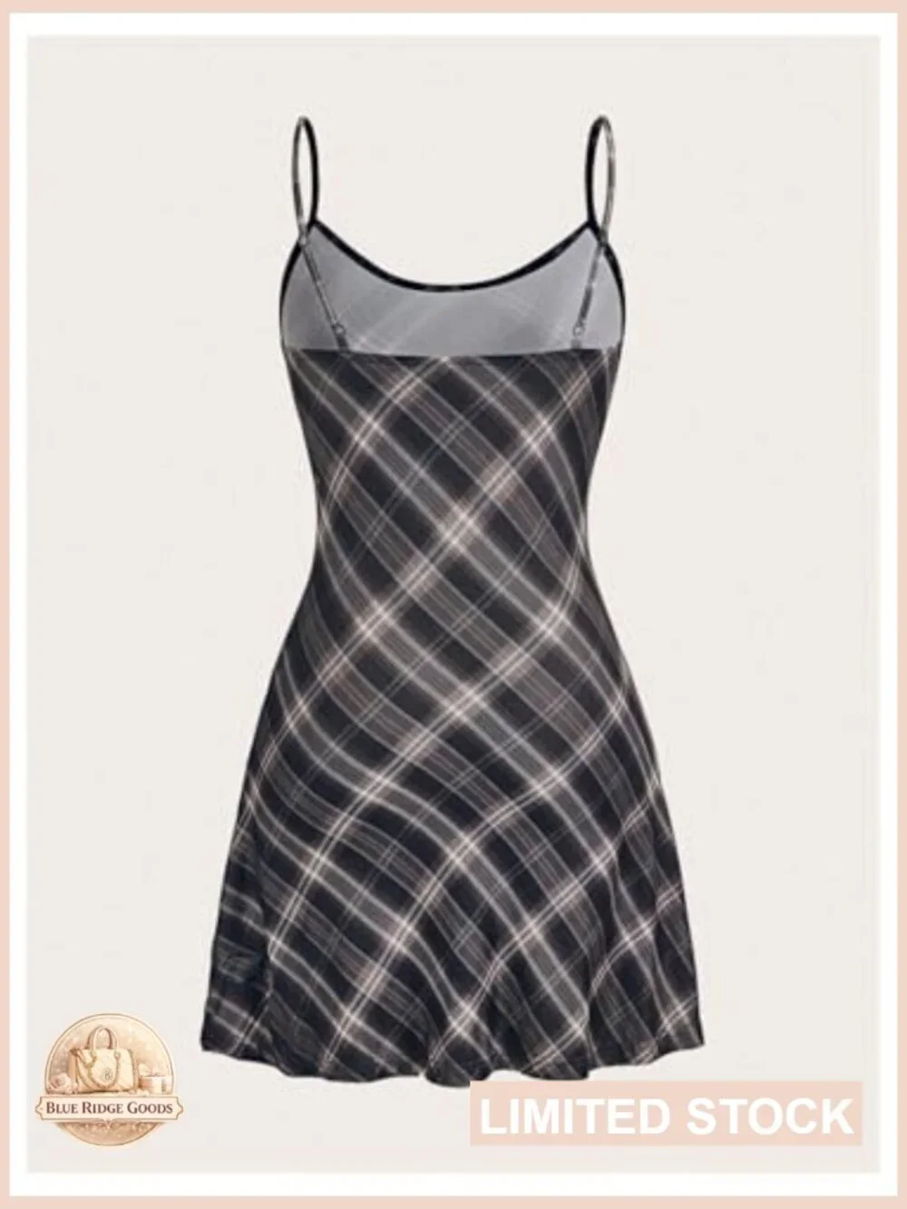 Plaid Spaghetti Strap Cami Dress Sleeveless Flared Hem Mini Y2K A-Line - Picture 2 of 5
